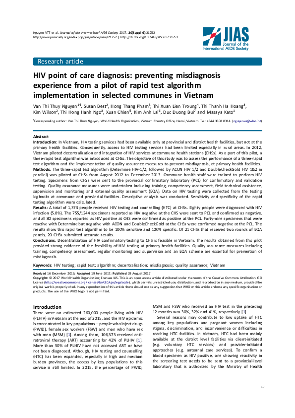 (PDF) HIV point of care diagnosis: preventing misdiagnosis experience ...