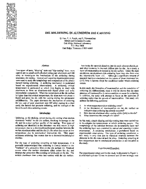 (PDF) Die Soldering in Aluminium Die Casting Srinath Viswanathan