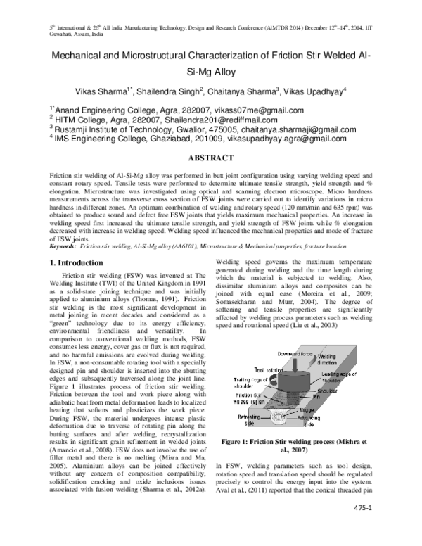 (PDF) Mechanical and Microstructural Characterization of Friction Stir ...
