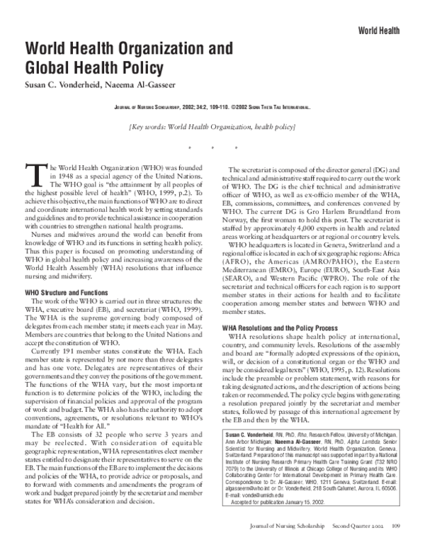 (PDF) World Health Organization and Global Health Policy