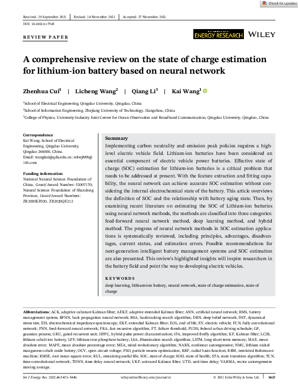 (PDF) A comprehensive review on the state of charge estimation for ...