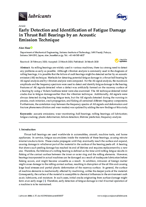 (PDF) Early Detection and Identification of Fatigue Damage in Thrust ...