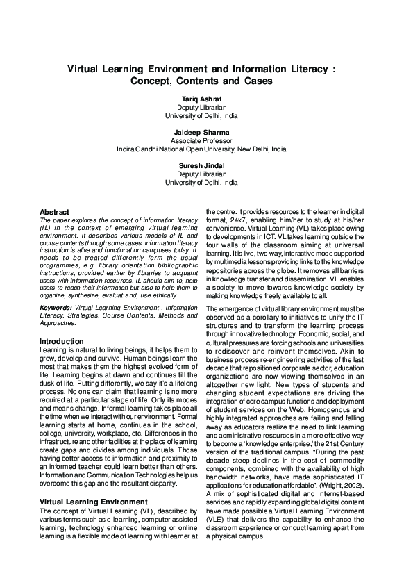 (PDF) Virtual Learning Environment and Information Literacy: Concept ...
