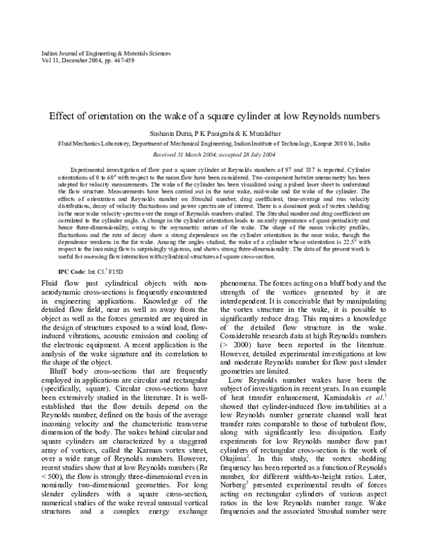 (PDF) Effect of orientation on the wake of a square cylinder at low ...