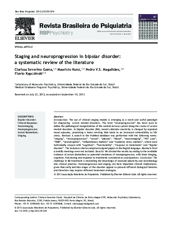 (PDF) Staging and Neuroprogression in Bipolar Disorder: A Systematic ...
