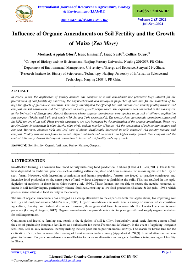 (PDF) Influence of Organic Amendments on Soil Fertility and the Growth ...
