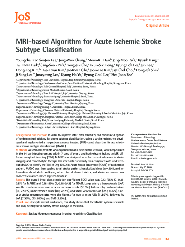 (PDF) MRI-based Algorithm for Acute Ischemic Stroke Subtype Classification