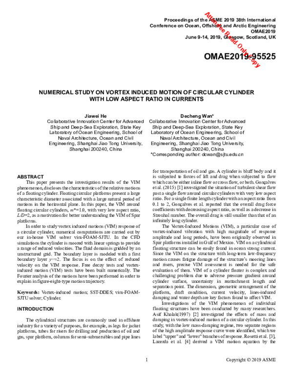 (PDF) Numerical Study on Vortex Induced Motion of Circular Cylinder ...