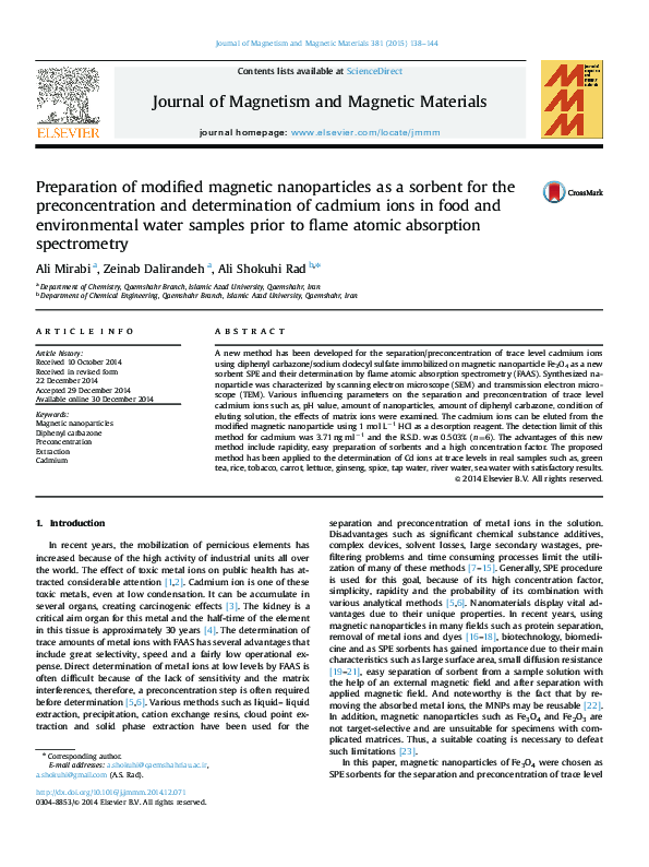 (PDF) Preparation of modified magnetic nanoparticles as a sorbent for ...