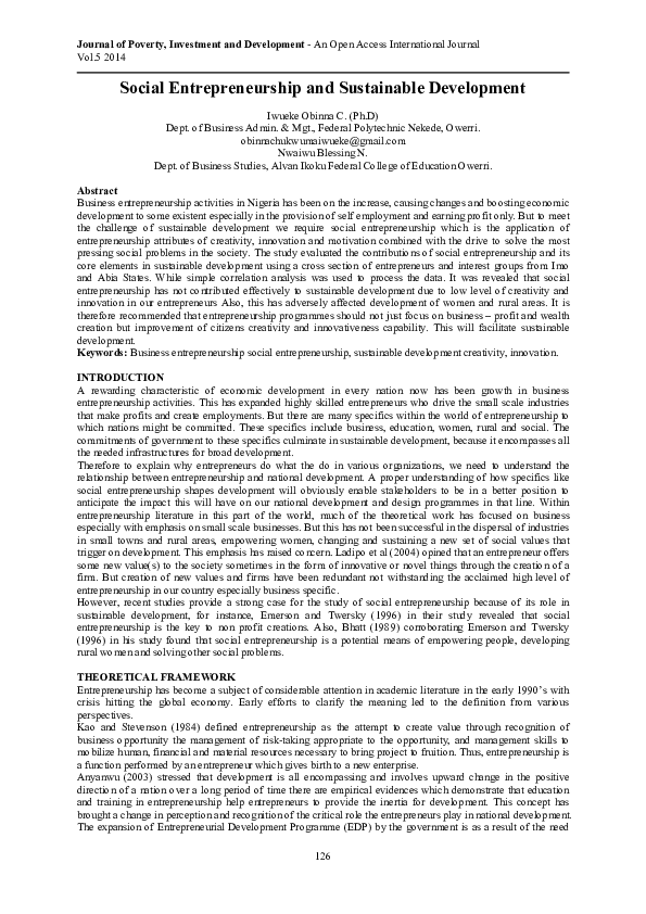 (PDF) Social Entrepreneurship and Sustainable Development