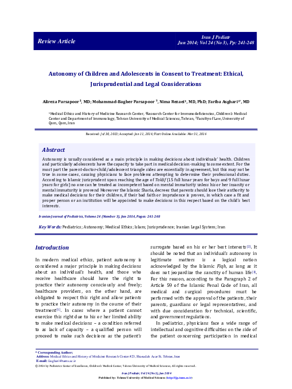 (PDF) Autonomy of children and adolescents in consent to treatment ...