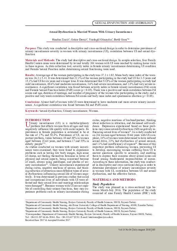 (PDF) Sexual Dysfunction in Married Women With Urinary Incontinence