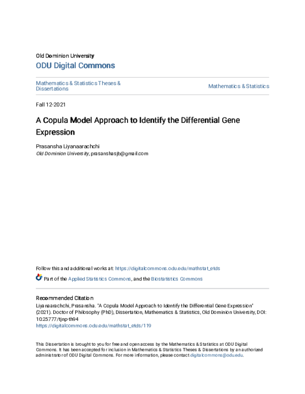 (PDF) A Copula Model Approach to Identify the Differential Gene Expression