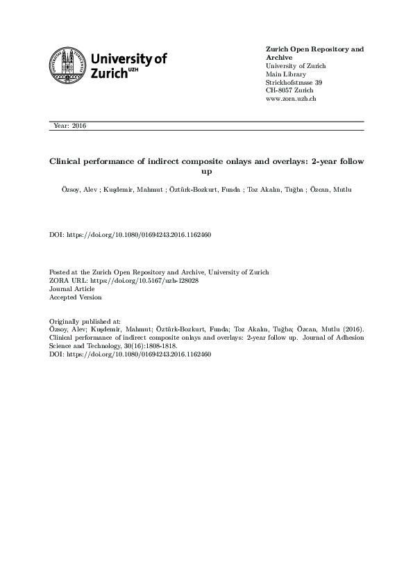 (PDF) Clinical performance of indirect composite onlays and overlays: 2 ...