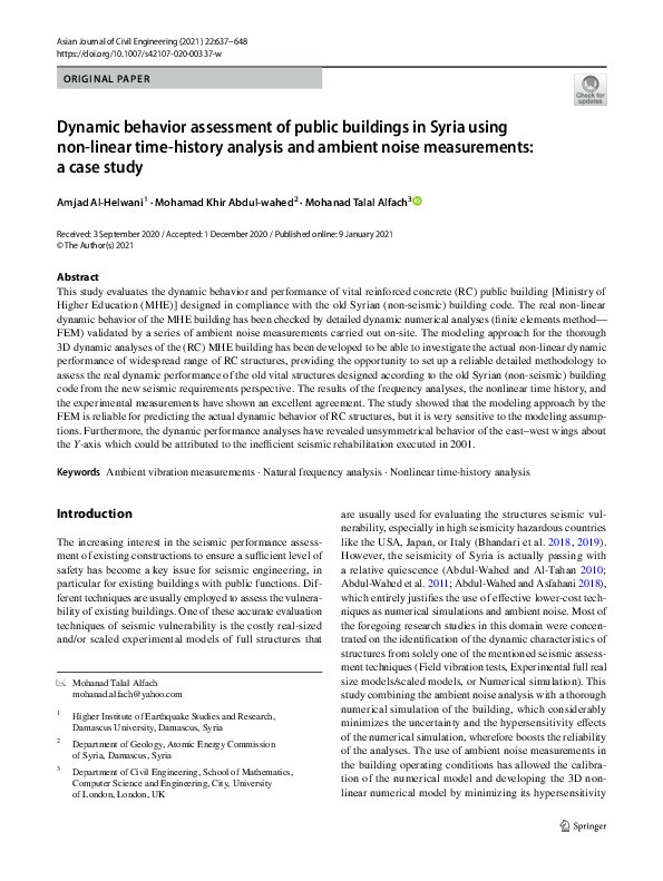 (PDF) Dynamic behavior assessment of public buildings in Syria using ...