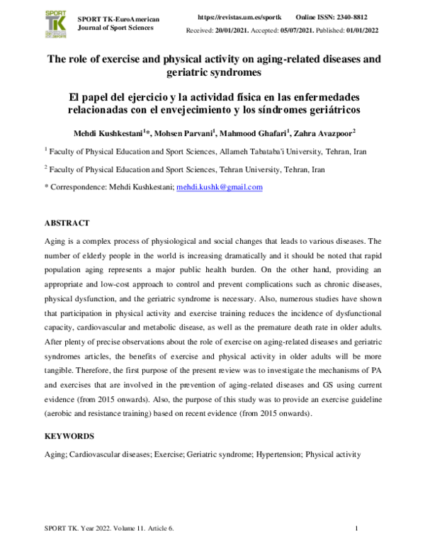 (PDF) The role of exercise and physical activity on aging-related ...