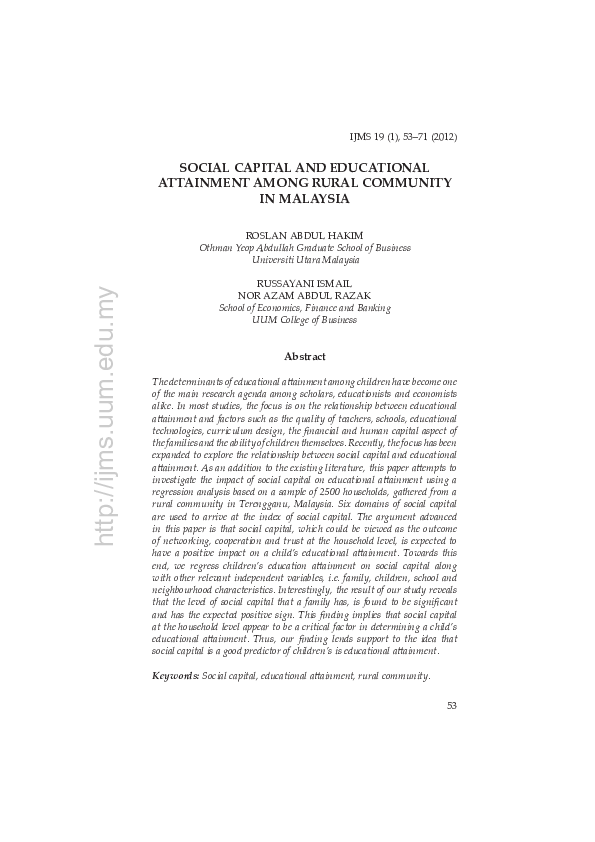 (PDF) Social Capital and Educational Attainment Among Rural Community ...