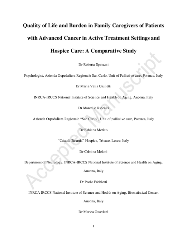 (PDF) Quality of life and burden in family caregivers of patients with ...