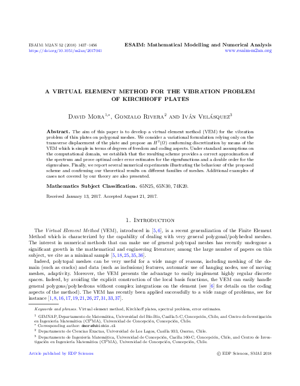 (PDF) A virtual element method for the vibration problem of Kirchhoff ...