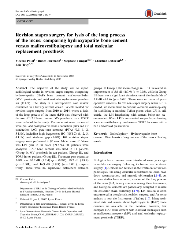 (PDF) Revision stapes surgery for lysis of the long process of the ...