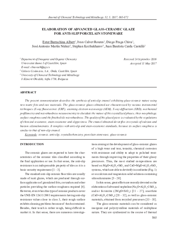 (PDF) Elaboration of advanced glassceramic glaze for antislip