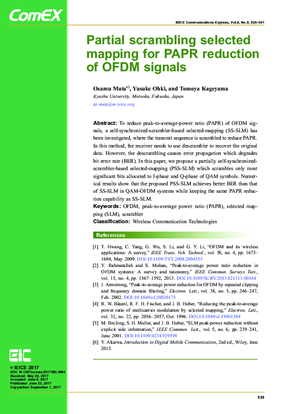 (PDF) Partial scrambling selected mapping for PAPR reduction of OFDM ...