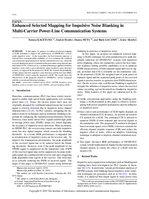 (PDF) Enhanced Selected Mapping for Impulsive Noise Blanking in Multi ...