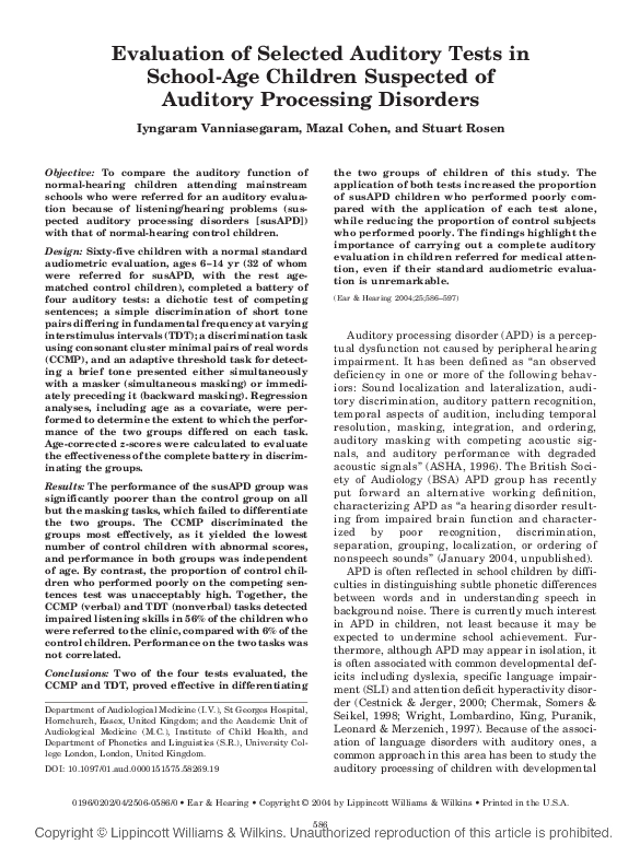(PDF) Evaluation of Selected Auditory Tests in School-Age Children ...