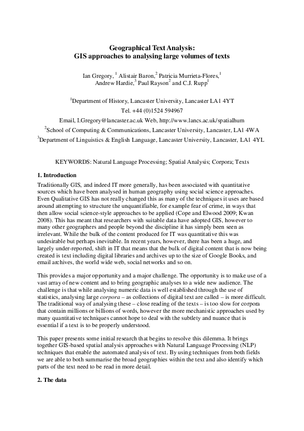 (PDF) Geographical Text Analysis: GIS approaches to analysing large ...