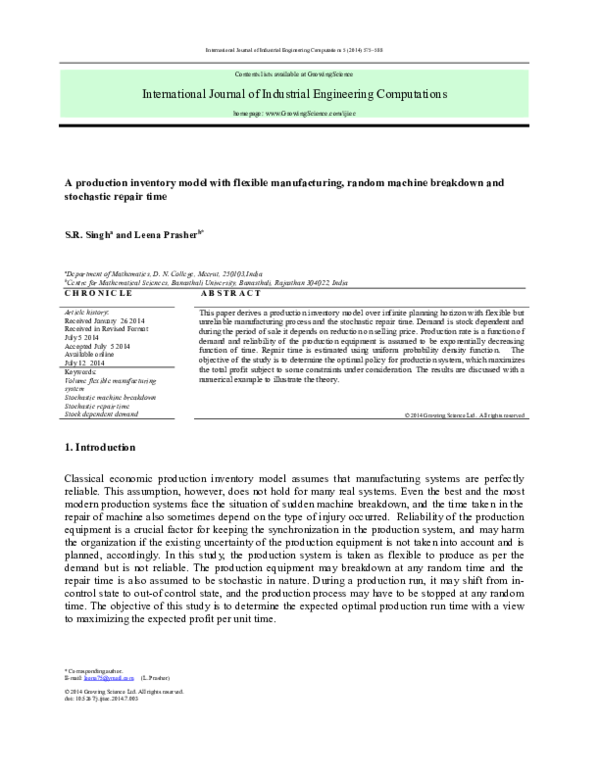 (PDF) A production inventory model with flexible manufacturing, random ...