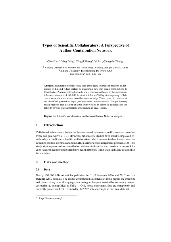 (PDF) Types of Scientific Collaborators: A Perspective of Author ...