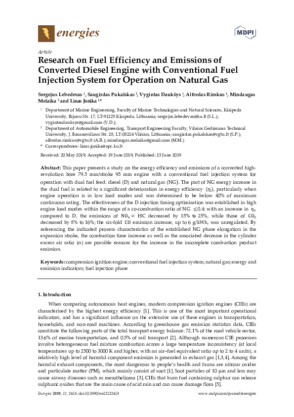 (PDF) Research on Fuel Efficiency and Emissions of Converted Diesel ...