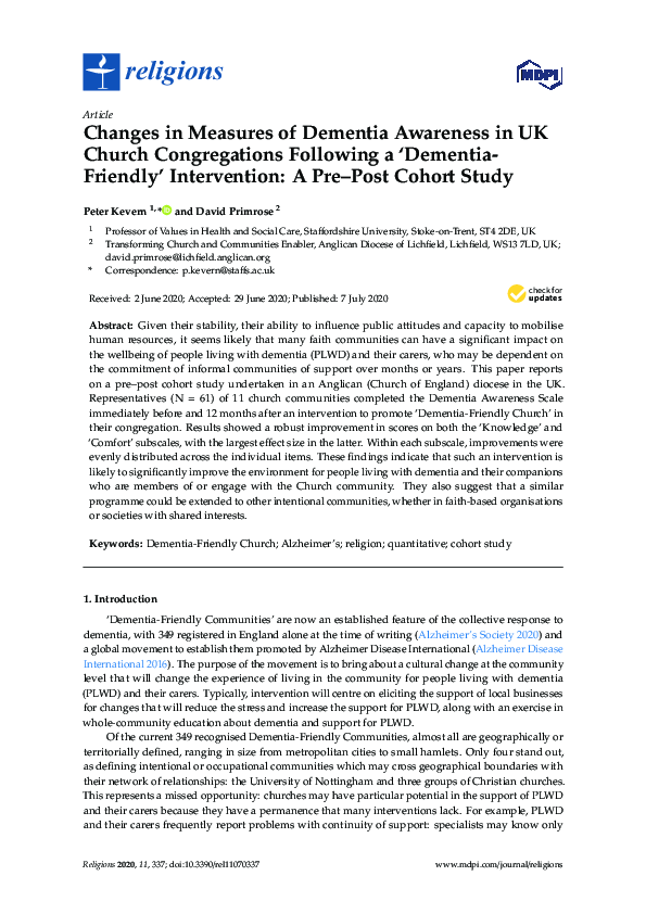 (PDF) Changes in Measures of Dementia Awareness in UK Church ...