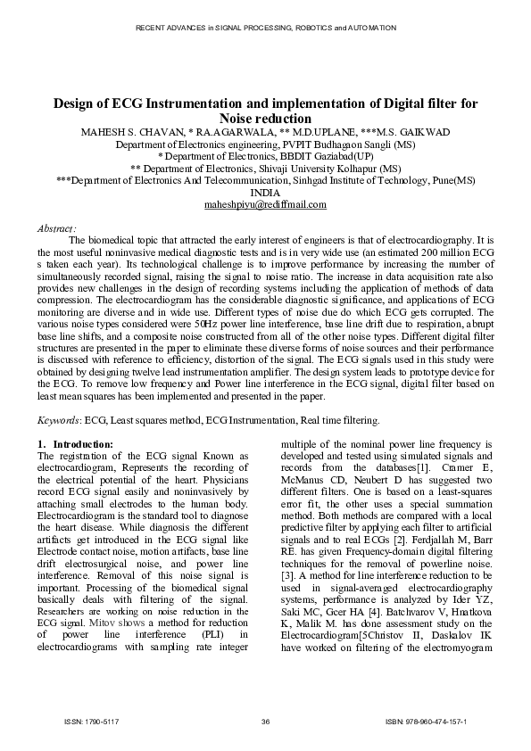 (PDF) Design of ECG instrumentation and implementation of digital ...