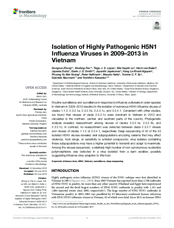 (PDF) Isolation of Highly Pathogenic H5N1 Influenza Viruses in 2009 ...