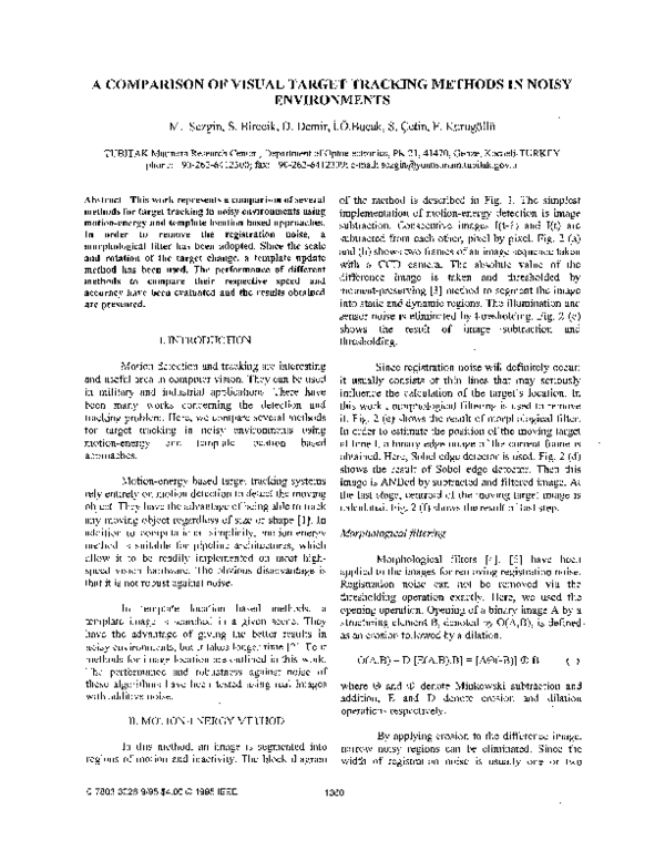 (PDF) A comparison of visual target tracking methods in noisy environments