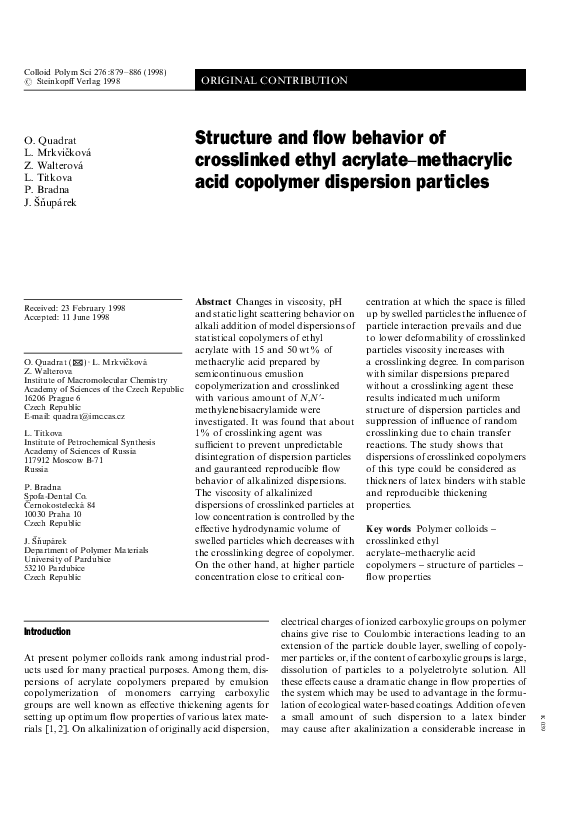 (PDF) Structure and flow behavior of crosslinked ethyl acrylate