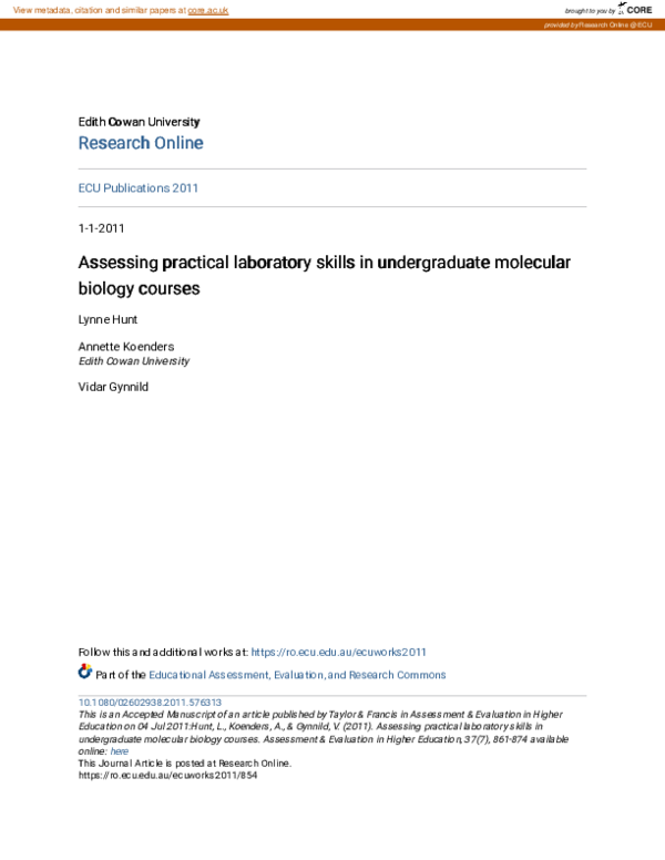 (PDF) Assessing practical laboratory skills in undergraduate molecular