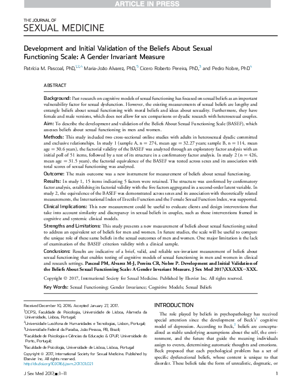 (PDF) Development and Initial Validation of the Beliefs About Sexual ...
