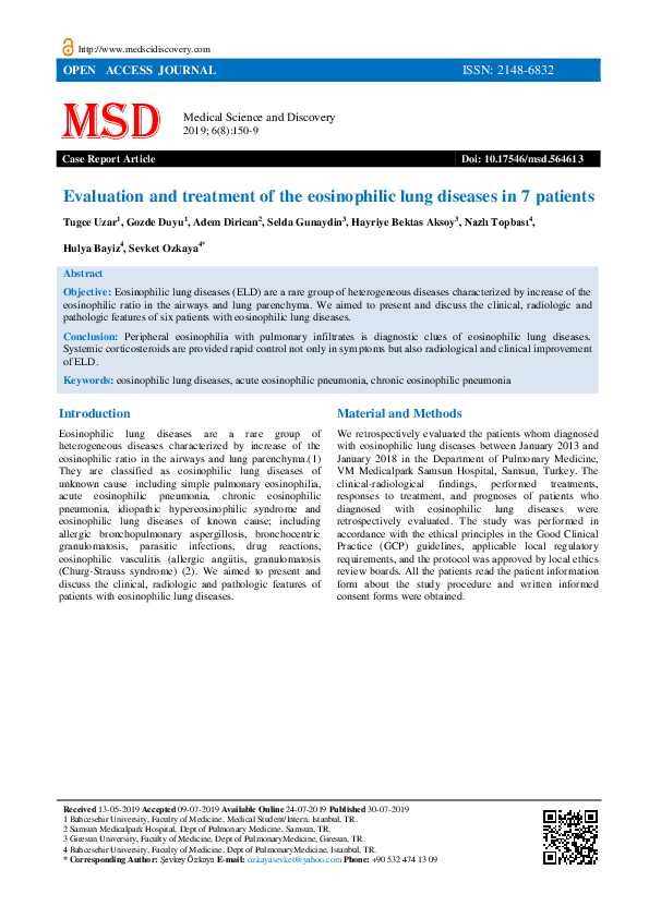 (PDF) Evaluation and treatment of the eosinophilic lung diseases in 7 ...
