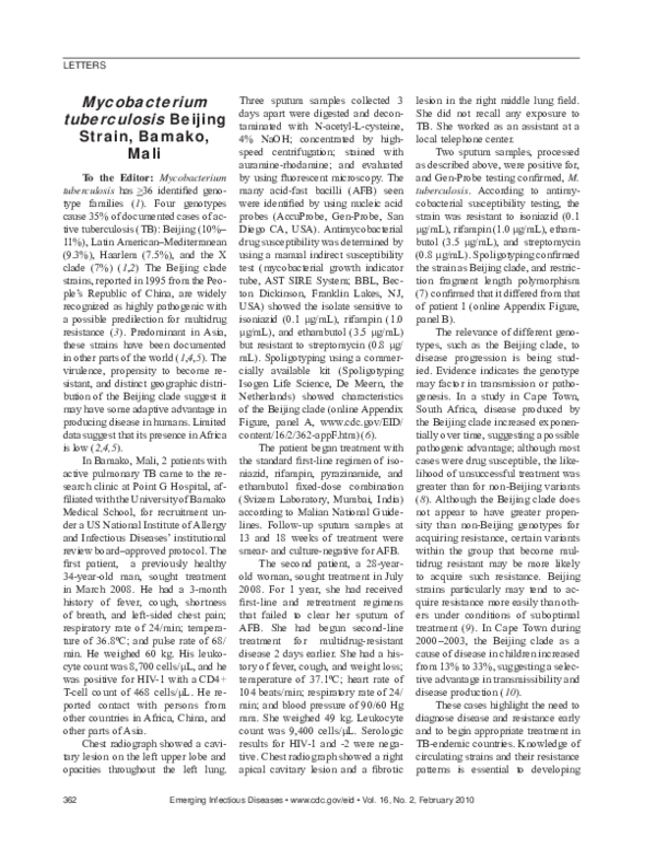 (PDF) Mycobacterium tuberculosis Beijing Strain, Bamako, Mali