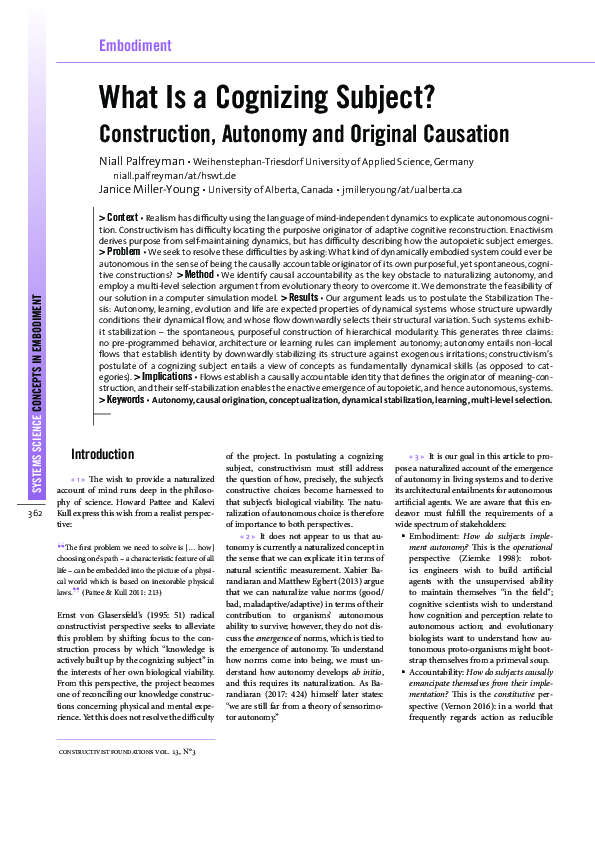 (PDF) What Is a Cognizing Subject? Construction, Autonomy and Original ...