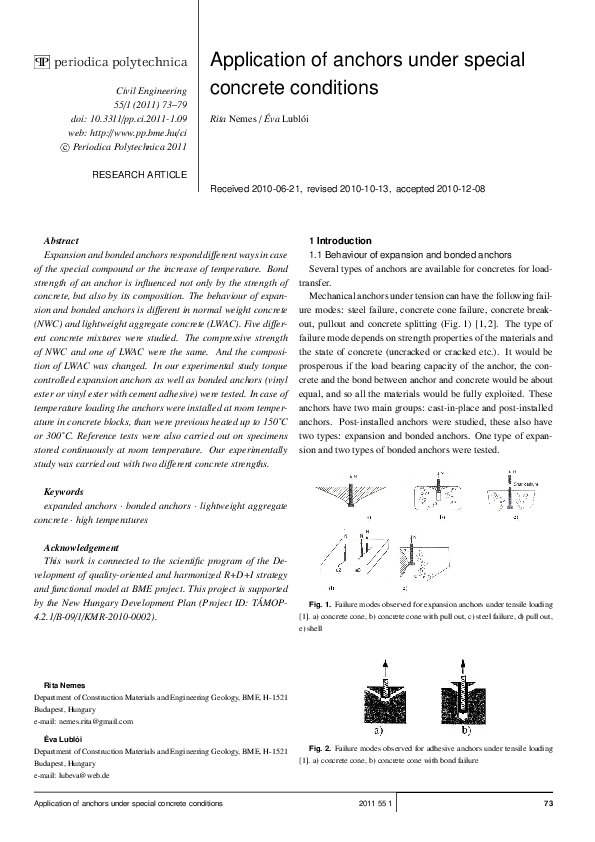 (PDF) Application of anchors under special concrete conditions