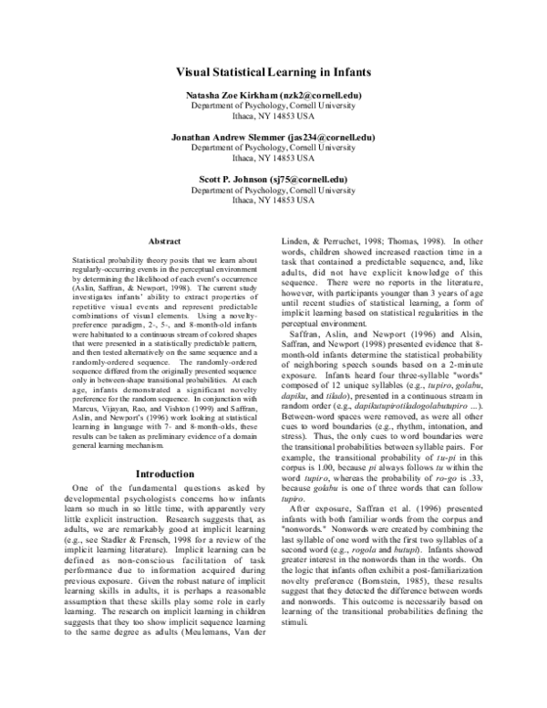 (PDF) Visual statistical learning in infancy Natasha Kirkham
