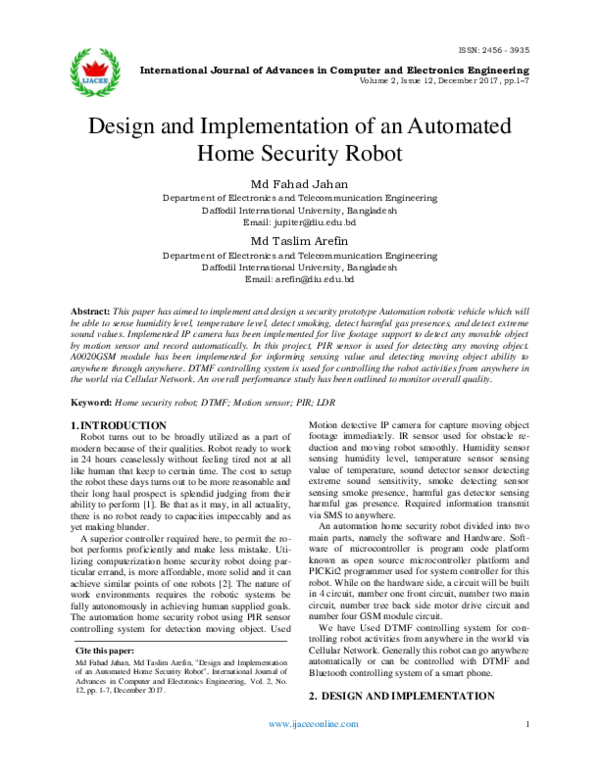 (PDF) Design and Implementation of an Automated Home Security Robot