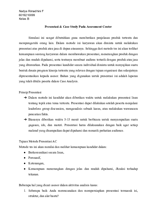 (PDF) Presentasi & Case Study Pada Assessment Center