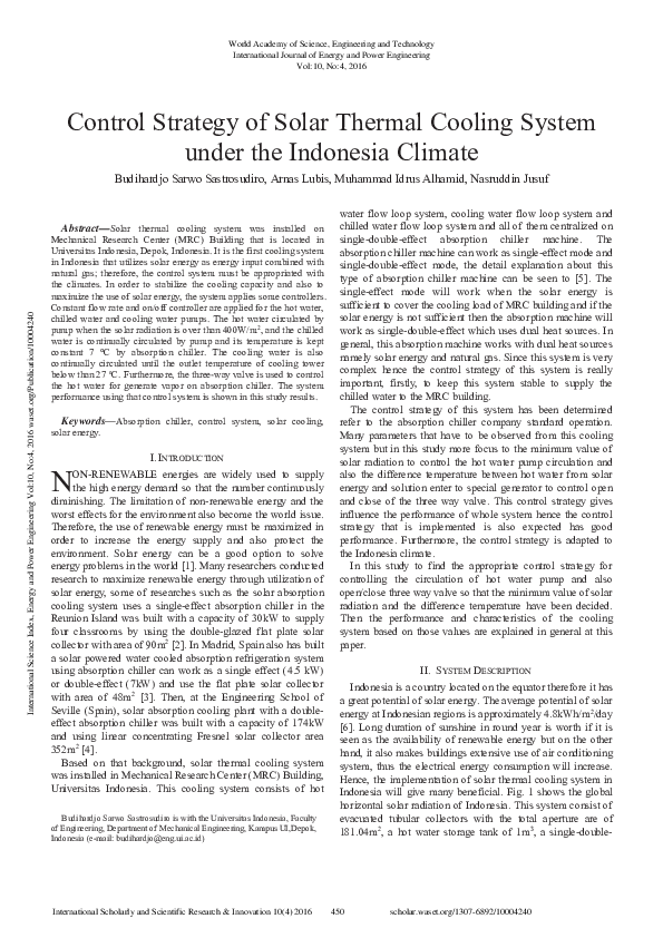(PDF) Control Strategy Of Solar Thermal Cooling System Under The ...