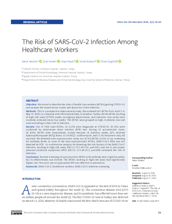 (PDF) The Risk of SARS-CoV-2 Infection among Healthcare Workers