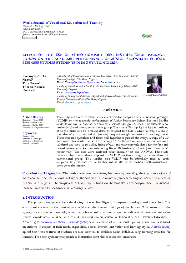 (PDF) Effect of the Use of Video Compact Disc Instructional Package ...