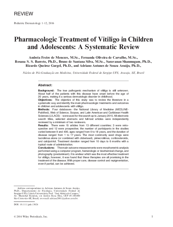(PDF) Pharmacologic Treatment of Vitiligo in Children and Adolescents ...